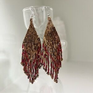 Shimmering Burgundy Beaded Earrings